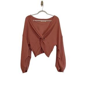 We The Free Free People Fall For You Tee Cactus Tint Sz Small Twist Slouchy Crop